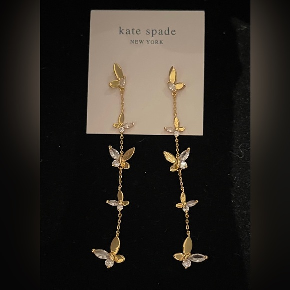 Kate Spade Social Butterfly cubic zirconia  linear drop earrings NWT - Picture 2 of 2